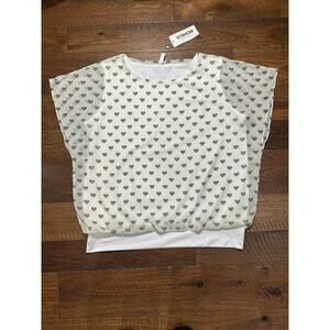 Bishops sheer white and green heart top 2XL